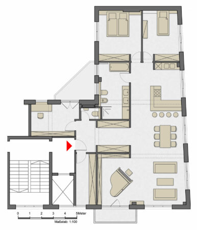Grundriss mit Büchern, geplant von raumdeuter, Innenarchitekt in Berlin